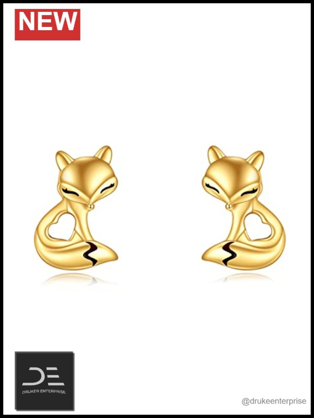 14k Solid Gold Animal Stud Earrings for Women Cute Fox Design Gift